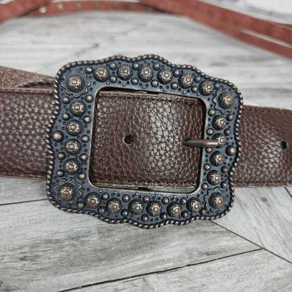 Studded 3 Strand Brown Leather Belt Womens M Country Western Rodeo Bling - Picture 2 of 11